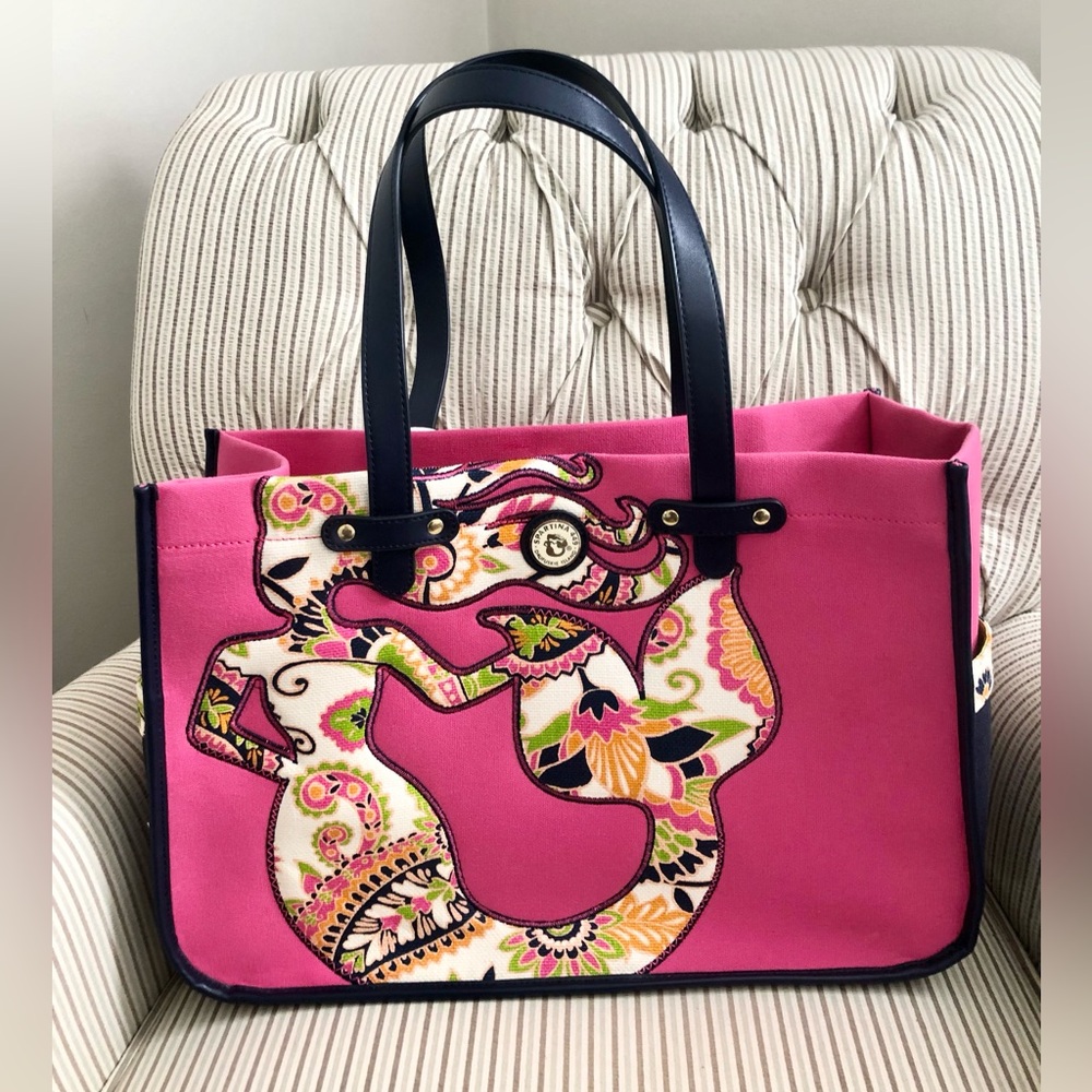 SPARTINA 449 Pink Canvas Mermaid Beach Tote Bag EUC